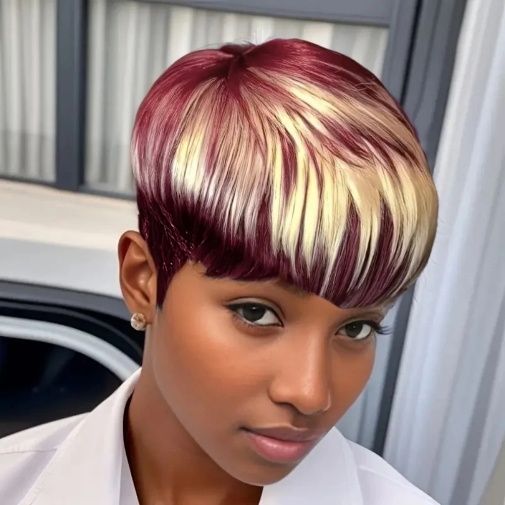 

Short Wigs for Women Human Hair Pixie Cut Wig for Women 99J613 Color Wig Short Layered Machine Made Wig