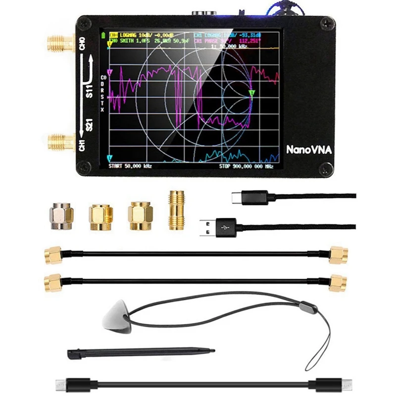 Analizador de antena de red vectorial ABJI-Nanovna-H Pantalla táctil de 2,8 pulgadas, batería de 400 Mah, medición de modo TX/RX