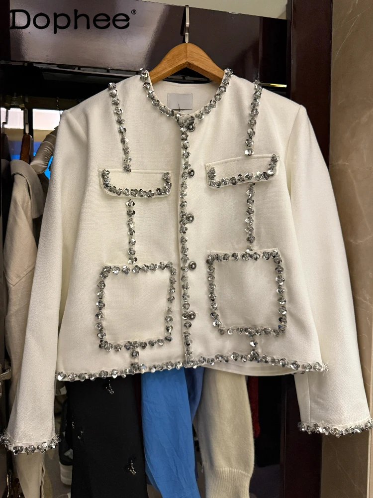 

Men's 2025 Autumn New Light Luxury Tops Padded Shoulder Jackets Men's High-end Hand-sewn Beaded Small Fragrant Solid Color Coats