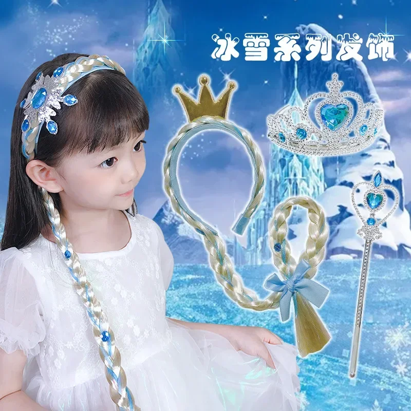 Girls Elsa Cosplay Headband Weaving Braid Tangled Snowflake Crown Headband Hair Accesorries Girl Princess Bow Hair Ornament