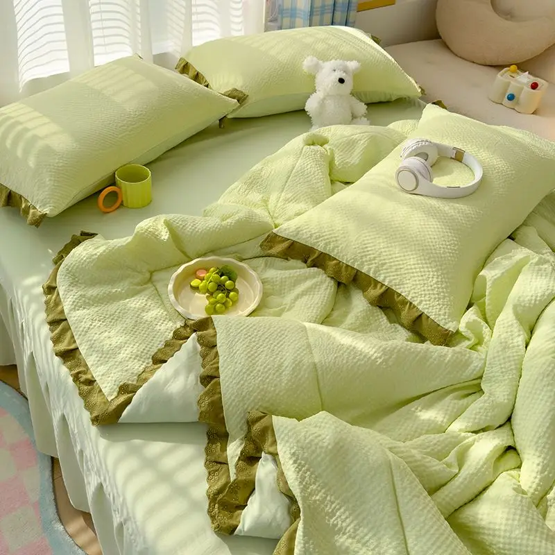 Korean Style Seersucker Summer Cool Water Wash Air Conditioner Quilt for Student Dormitories, Single Person Summer Quilt