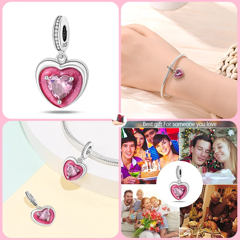 2025 Fashionable 925 Sterling Silver Pink Crystal Slipper Collection Charm Beads for 3mm brand Original Bracelet DIY Making Gift