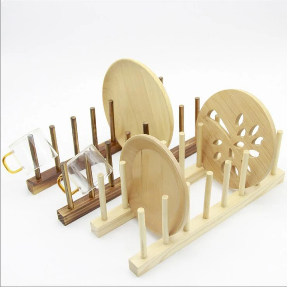 Wooden Kitchen Dish Drain Rack Dinnerware Storage Organizer Tray Plate Cup Drying Shelf Drainer Holders Table Book Display Stand