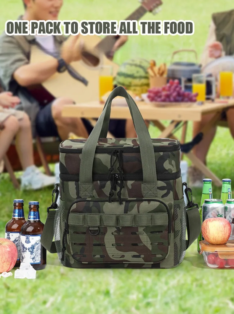 Tarnfarbene Outdoor-Picknicktasche mit doppelter Schicht, tragbare Isoliertasche, Camping-Lunchbag mit großem Fassungsvermögen, Outdoor-Kühltasche, Lunchbox – Detail 3