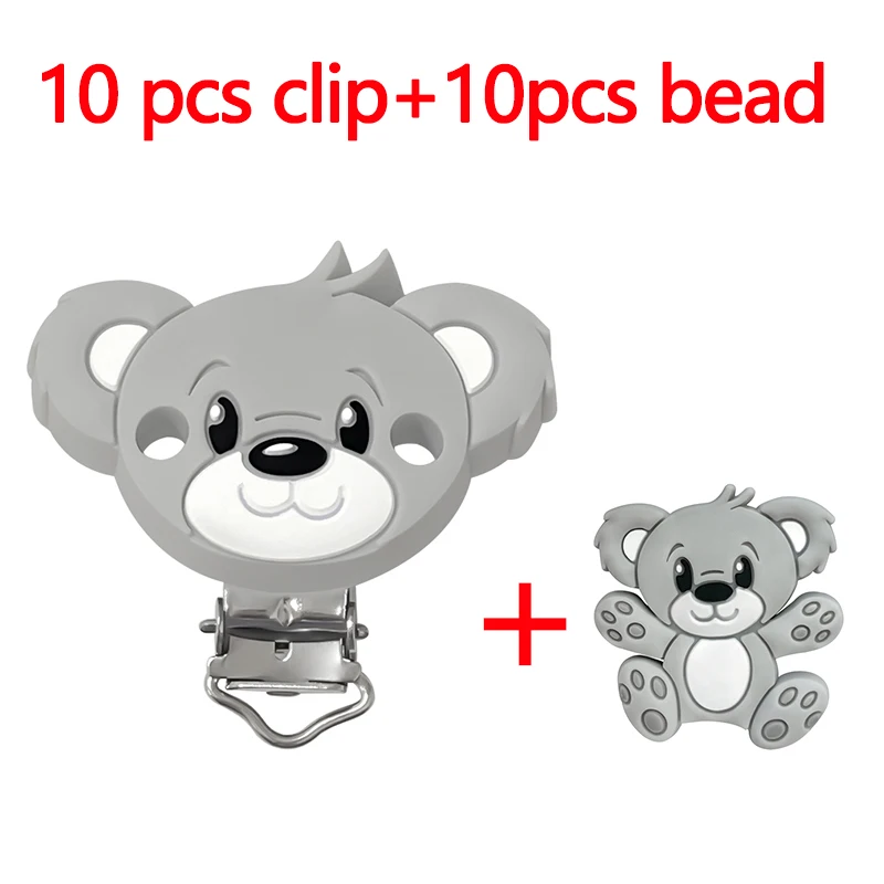 2pcs/set Silicone Lion Bear Elephant Pacifier Clip Molar Bead DIY Pacifier Chain Jewelry Accessories