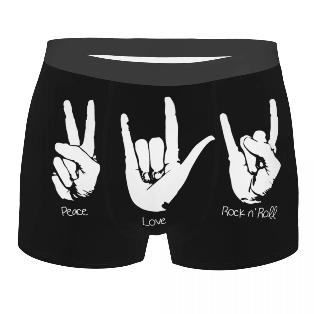 Custom Peace Love Rock N Roll Underwear Male Printed Boxer Shorts Panties Briefs Breathable Underpants