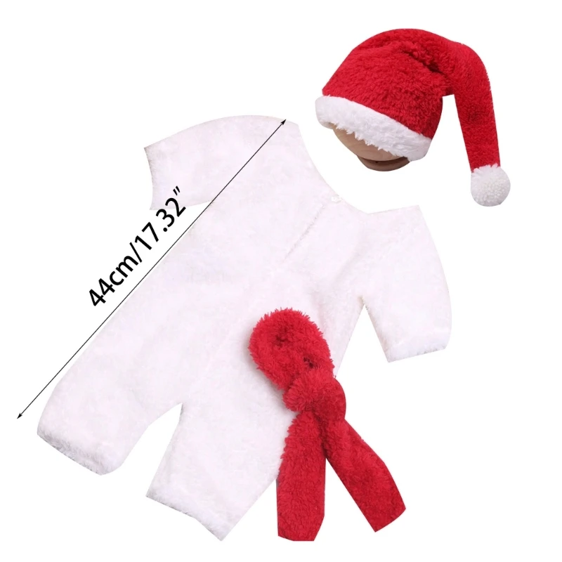 Baby Christmas Photo Costume Santa Hat Romper Newborn Holiday Photography Outfit D5QA