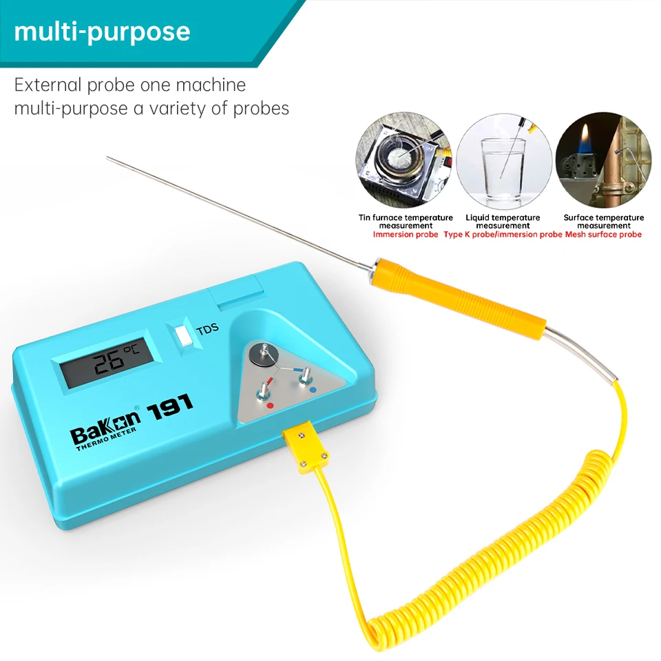 Bakon BK191 termometer ujung besi Solder, nyaman untuk Solder bebas timah dengan tampilan Digital LCD suhu pengukuran 0-600 derajat
