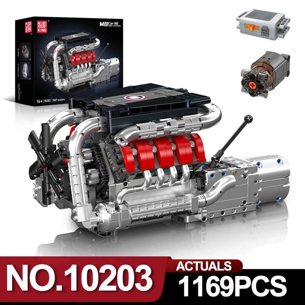 

Mould King 10203 MB Merc V8 Engine with Gearbox Motorized Simulation Model Electrically Drive Building Blocks Technical Car Part