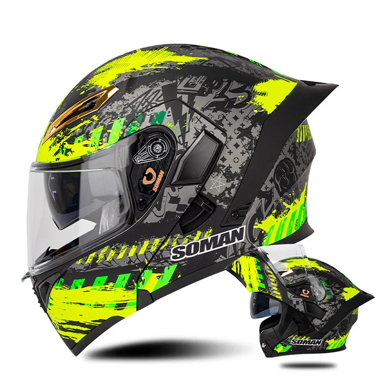 

Full Face Motorcycle Helmet Flip up Motorbike Helmet Moped Scooter Helmet Dual Visors DOT Approved Motocross Racing Crash Helmet