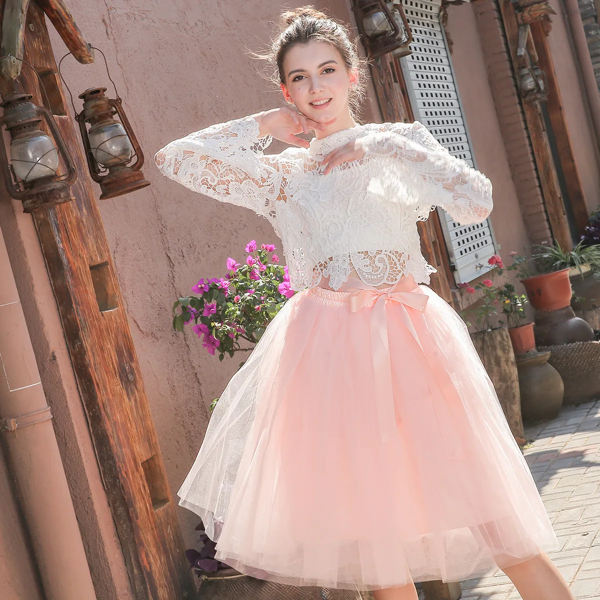 7-Layer 65ซม.Tulle กระโปรง Tulle กระโปรง7ชั้น A-Line กระโปรงกระโปรง Tulle กระโปรงสั้นน่ารักและขี้เล่น Petticoat Underskirt