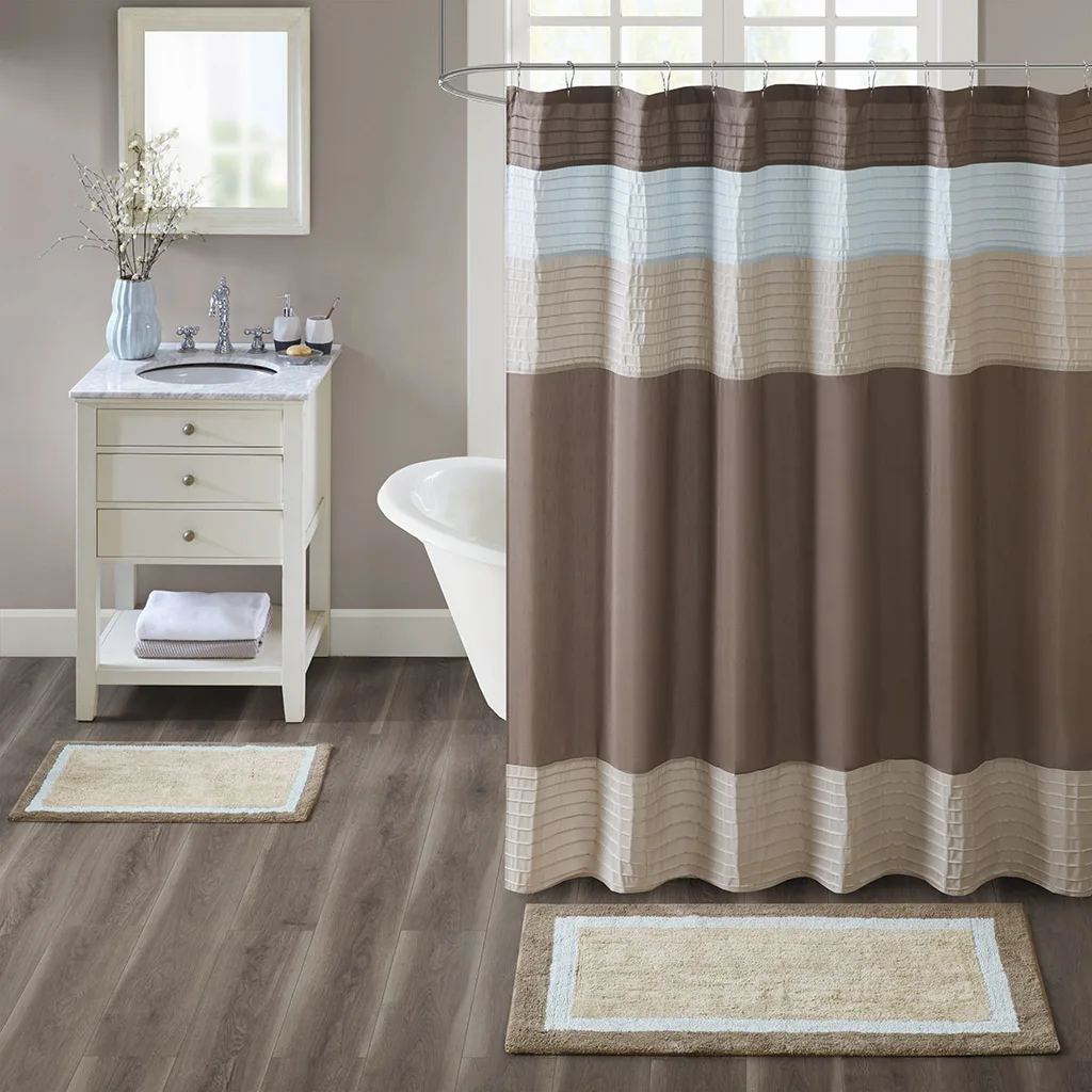 

Non-Slip Cotton Bath Mat Medium Pile Machine Washable Blue Rectangular Rug 27 Inch by 45 Inch