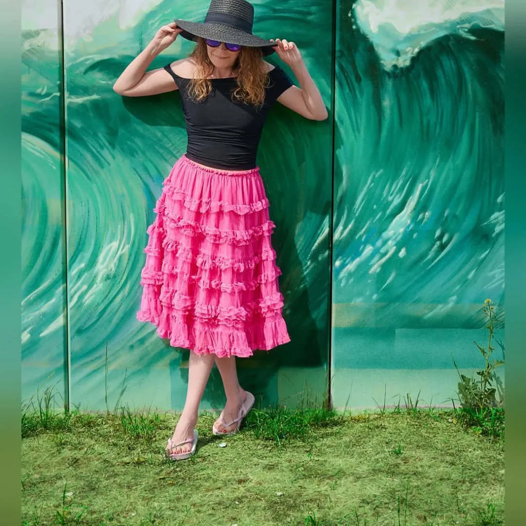 

Elastic Waist Multi-layered Tulle Skirt Fashion Knee-length Women's Tulle Skirt Hot Pink Pleats Cake Skirt Customized