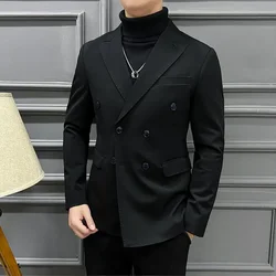 Double breasted new trend fashion slim fit business versatile casual formal wear 70063