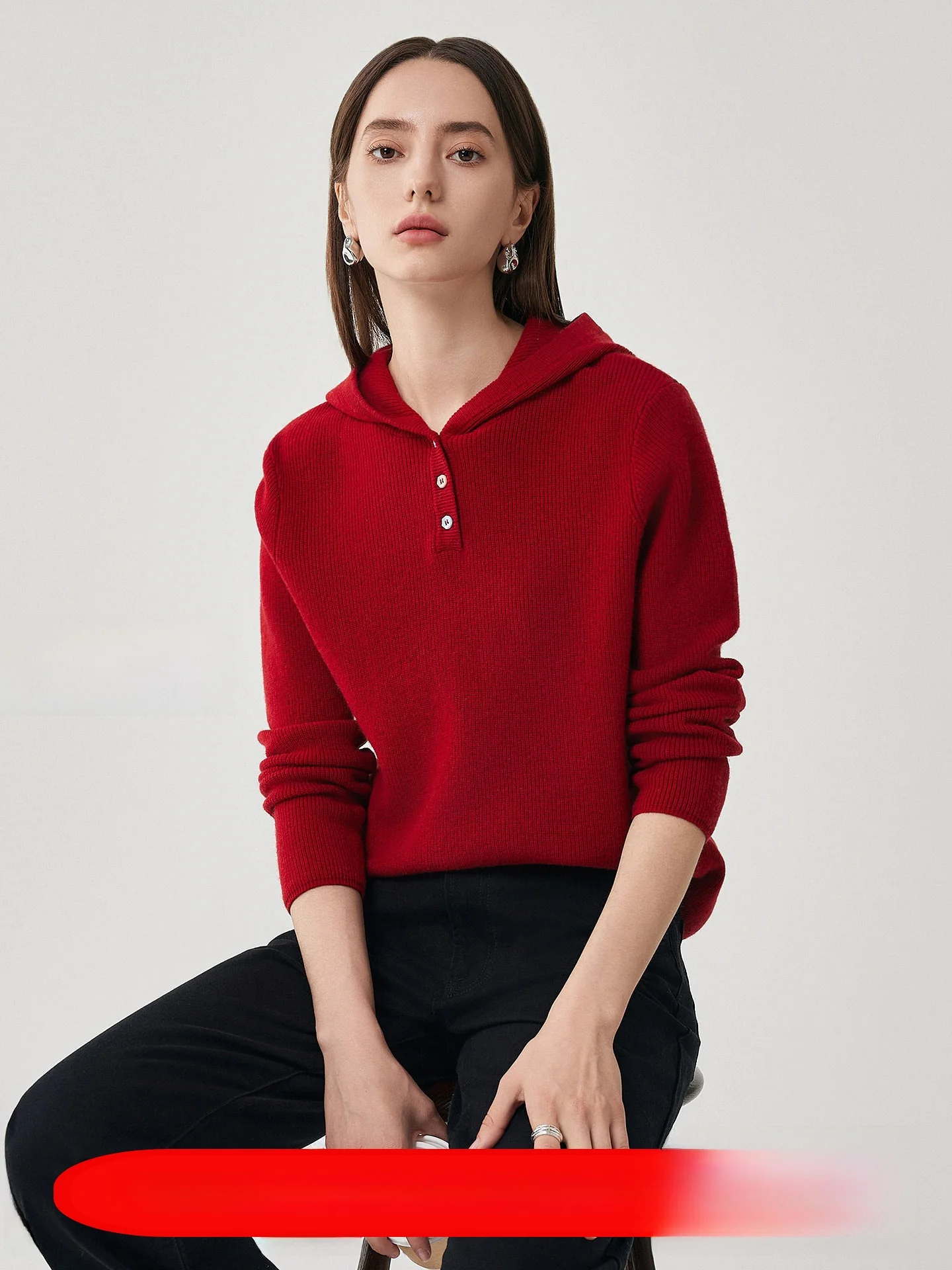 

Zhaojun осень-зима Thiened красная шерстяная вязаная повседневная шапка женский свитер для поездок на работу Long Sve трикотаж прямого кроя