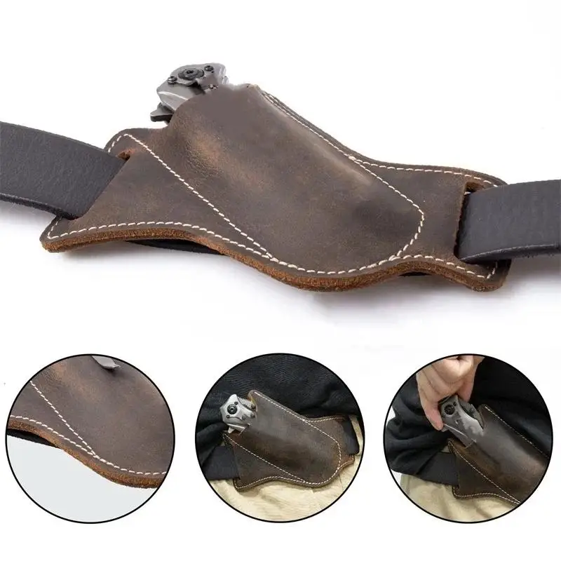 1pc Folding Folding Knife Belt Pouch PU Leather Scratch Resistant Storage Sheath Folding Knife Pocket Knife Camping Storage Tool