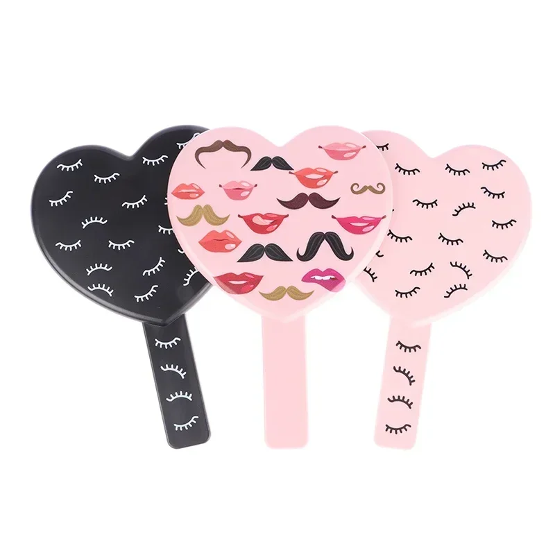 Pink High Definition Handheld Heart-shaped Eyelash Mirror Eyelash Inspection Mirror Makeup Gadget Vanity Mirror for Girl Gifts