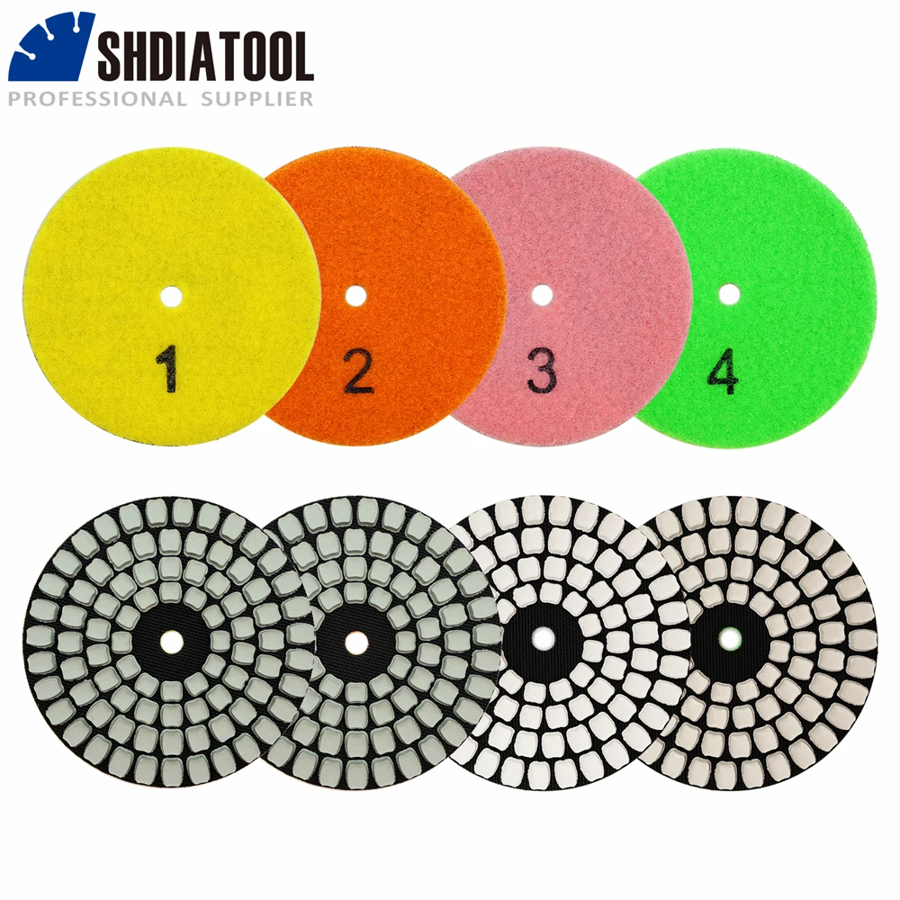 Shdiatool-diamond Polishing Pads Grupo Uso Úmido e Seco Discos de Moagem de Resina Flexível Granito Mármore Porcelanato Ferramenta Abrasiva