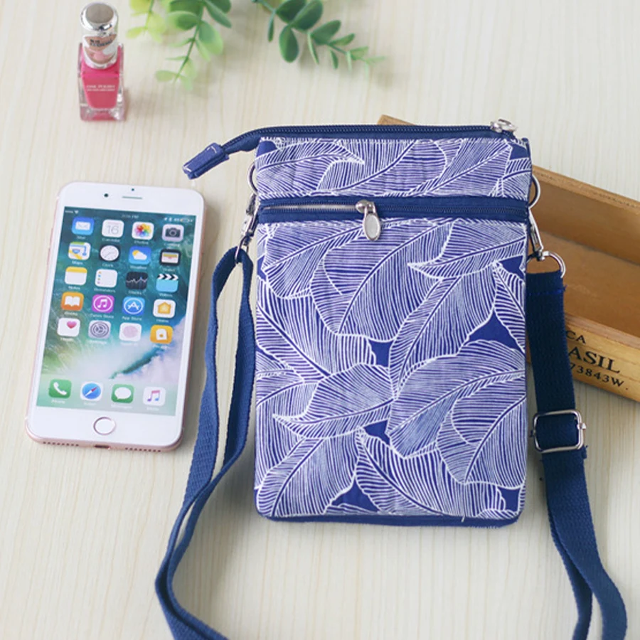 جميع أنحاء طباعة ريفي النسيج متعدد المقصورة محفظة نسائية للعملات المعدنية مفتاح المنظم Crossbody حقيبة الهاتف المرأة حقيبة كروسبودي حقيبة كتف #4