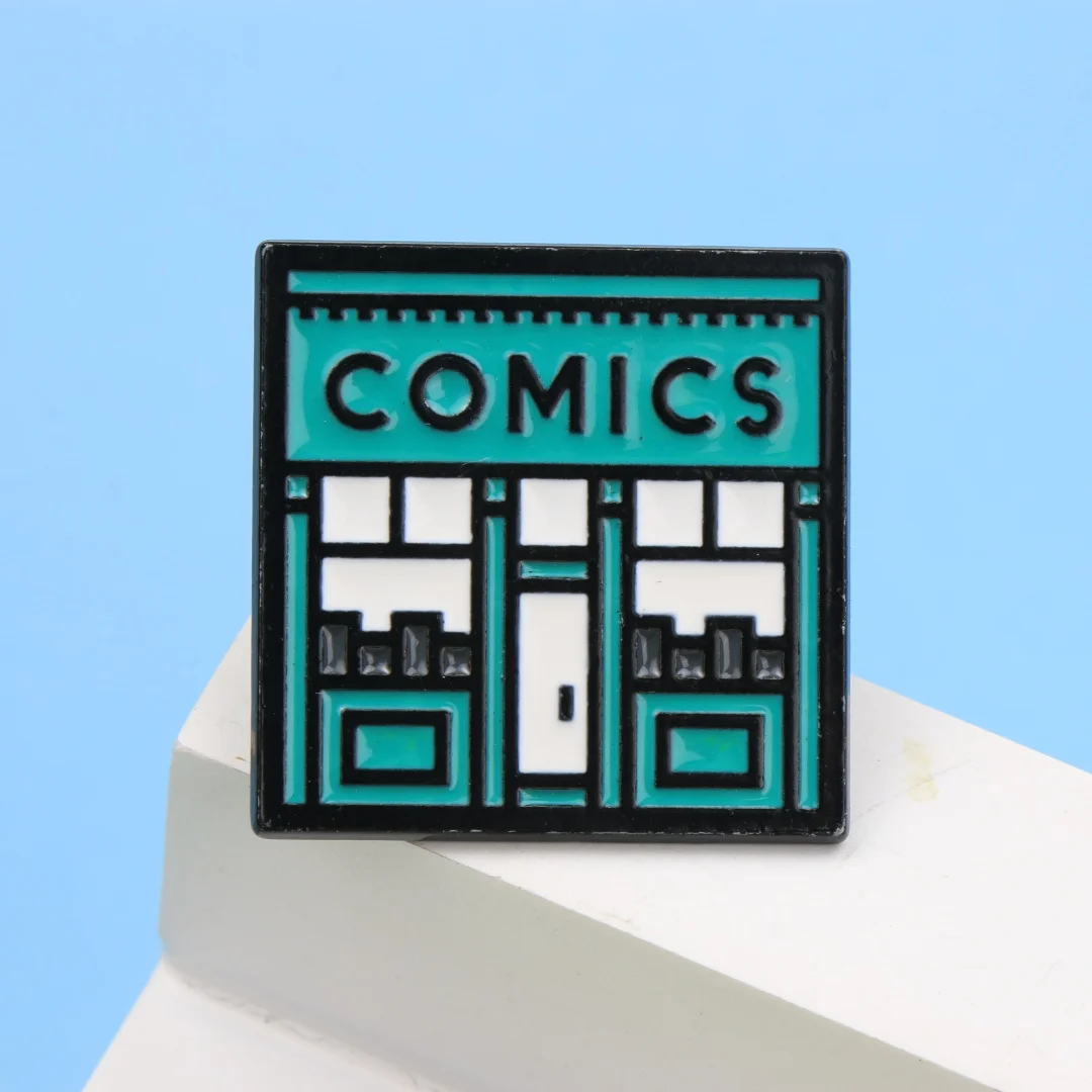 Retro Comics Store Enamel Lapel Pin Geek Book Shop Metal Badge Backpack Clothes Decor Pin Cartoon Fan Aesthetic Gift