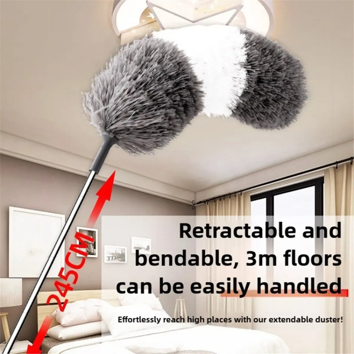 A67T NEW Extendable Microfiber Duster Brush Retractable Long Handle for Dust Removal Car Furniture Cleaning Household Tool