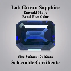 Lab Grown Sapphire Royal Blue Color Emerald Cut Gemstone for Charms DIY Ring Necklace Earrings Materials Selectable Certificate
