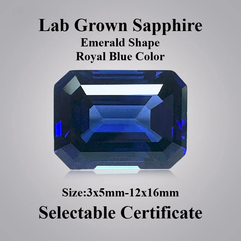 Lab Grown Sapphire Royal Blue Color Emerald Cut Gemstone for Charms DIY Ring Necklace Earrings Materials Selectable Certificate