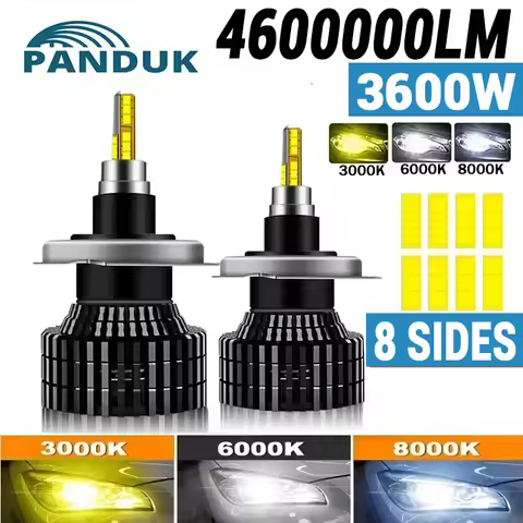 PANDUK H7 LED 8 Side 360 H4 H1 H3 4600000LM 3600W HB3 HB4 9012 Led H8 H9 H11 9005 9006 Car Headlight Bulbs Auto Fog Lamps 6000K