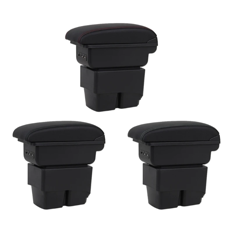 Double Layer Storage Box for Fiesta 7 USB Ports Auto Accessory Black