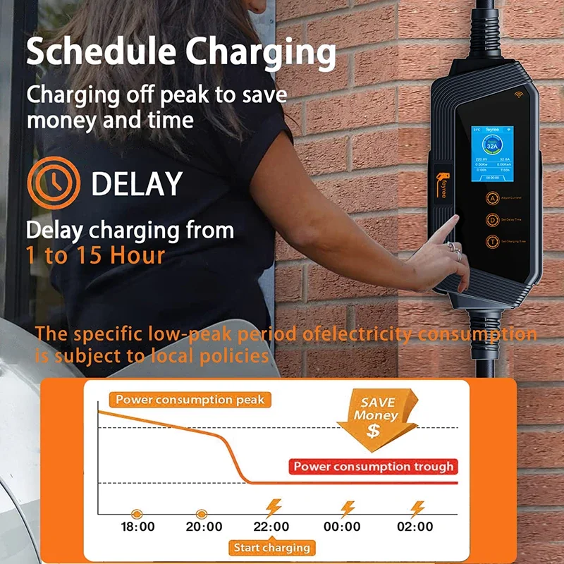 feyree Portable EV charger Type2 32A 7KW Fast Charging for Electric Vehicle APP Wi-Fi Control by Setting Current & Charging time