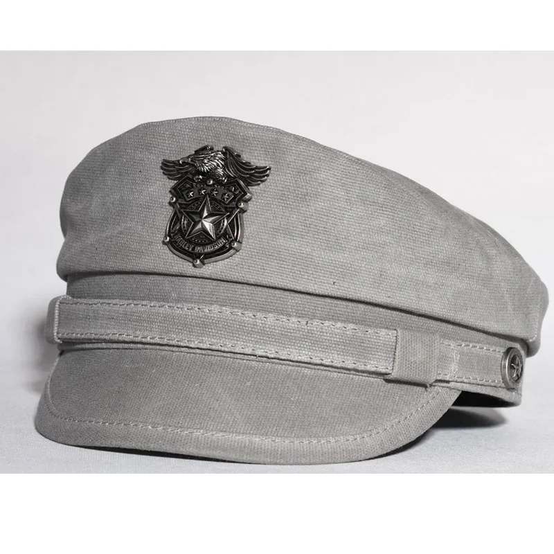 2023 New Navy Peaked Sailor Cap Men Women Summer Beret Hat Male Canvas Grey Eagle Belt Locomotive German Captain Casque