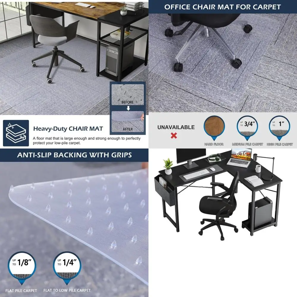 

Прочный виниловый коврик для офисного кресла 46x60 дюймов для ковровых покрытий, прозрачный прямоугольный защитный коврик для пола под стол
