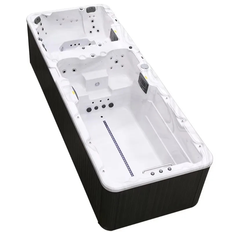 6-7 Person Dual Zone Endless Pool Swim Spa Hot Tub Outdoor Acrylic Spa With Endless Whirlpools and Massage Water Jet Feature