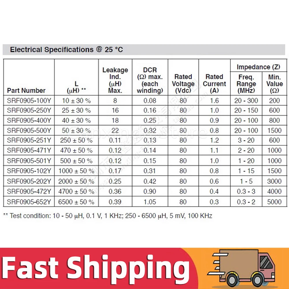 5pcs SRF0905 Common Mode Inductor Inductance Molding Choke Coil Power Filter SMD 10uH 25uH 50uH 250uH 470uH 500uH 1mH 2mH 4.7mH