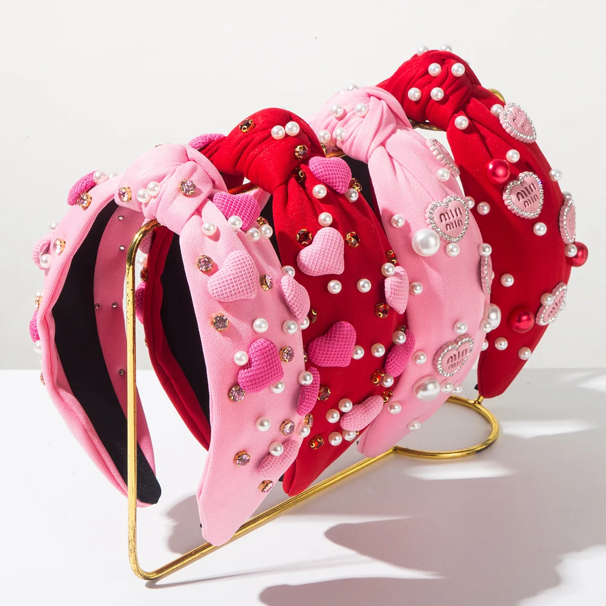 

Valentine's Day Girls Pink Love Heart Pearl Knot Hairband for Women Headband Adult Pearl Letter Hair Accessories Fashion