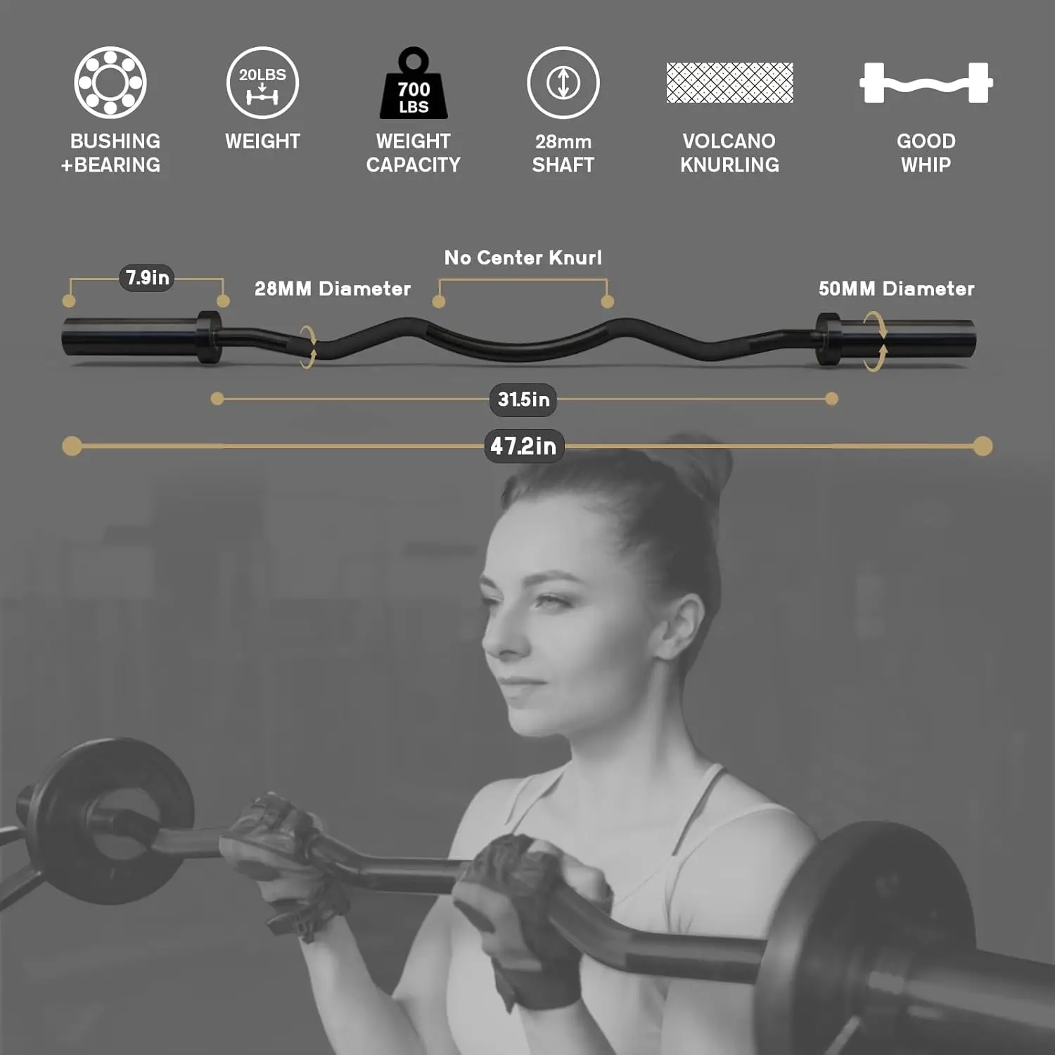 2 Inch EZ Curl Bar with Weights, 700LBS Weight Capacity Curl Barbell for Bicep, Tricep and Weight Lifting Exercises