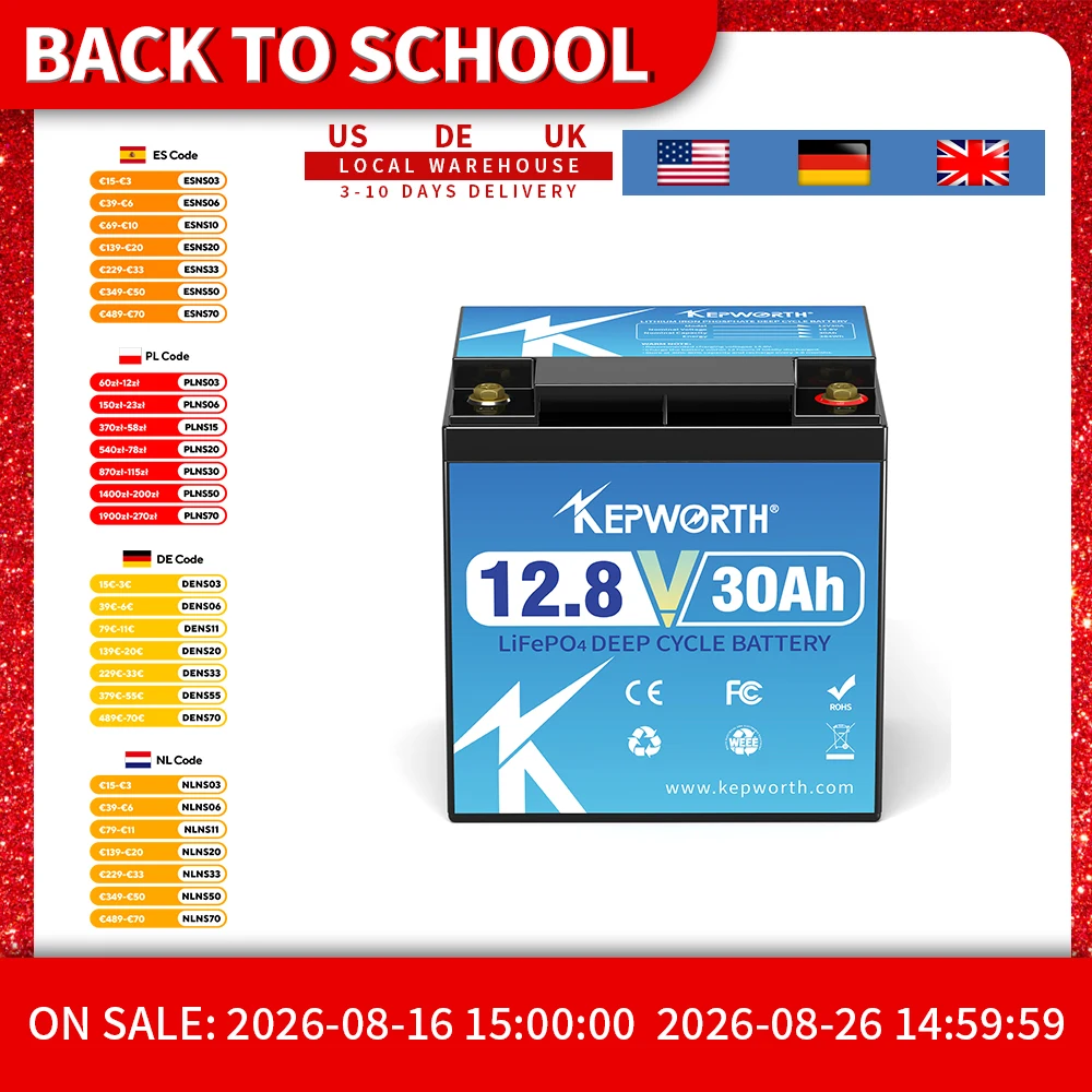 KEPWORTH Neueste LifePo4-Batterie 12 V 20 Ah 25 Ah 30 Ah Integriertes BMS 12 V LiFePo4-Akku in Reihe oder Parallel