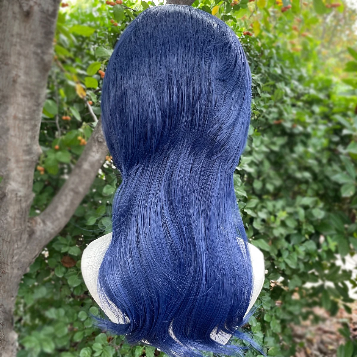 Dark Blue Rocker Cosplay Wigs for Men 13x4 Synthetic Lace Front Wigs for Women Shoulder Length Short Curly Wigs with Ponytails