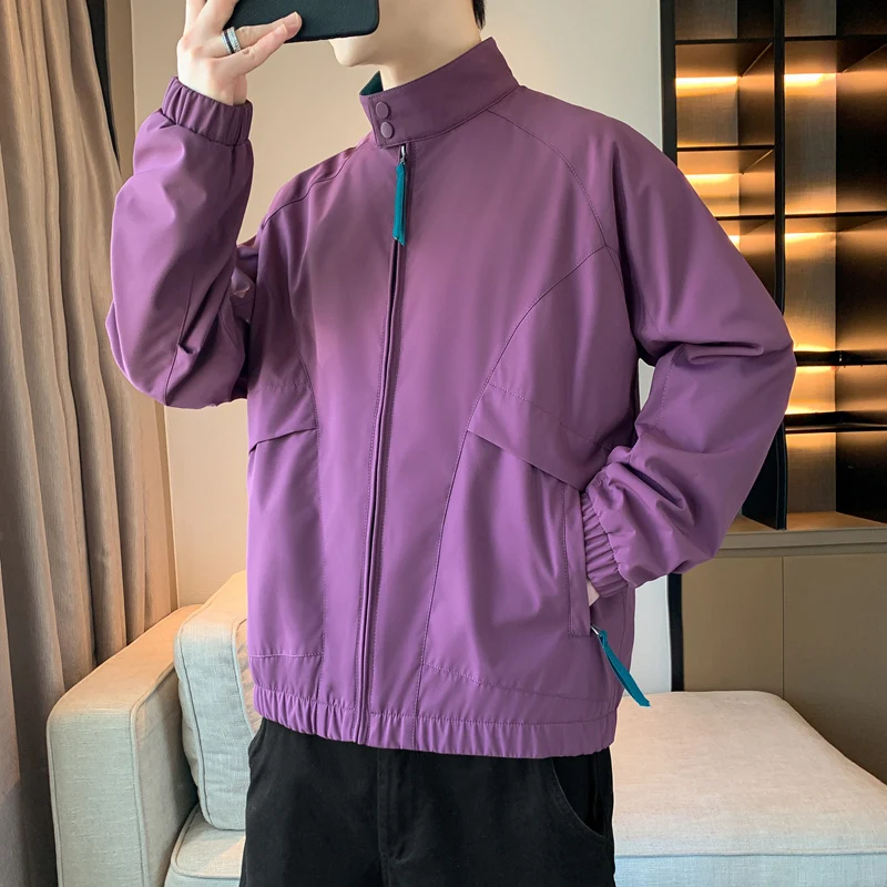 

Ретро-куртка в американском стиле для весны и осени, свободного кроя, повседневная, с цветными вставками, воротником-стойкой, ветрозащитная, мужская рабочая одежда, молодежная мода