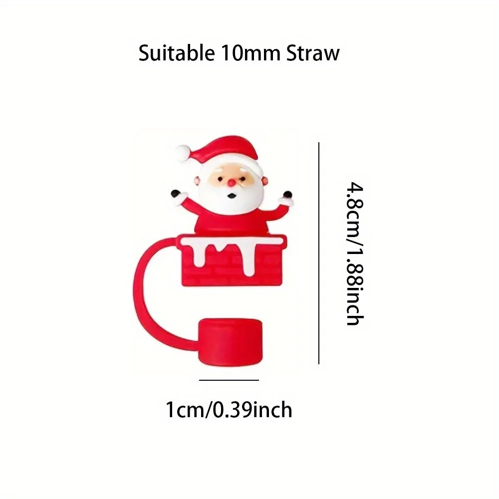 6-Piece Set, Christmas 10Mm Reusable Decorative Cap, Suitable For Parties, Friend Gatherings, Dust-Proof Straw Cover, Party