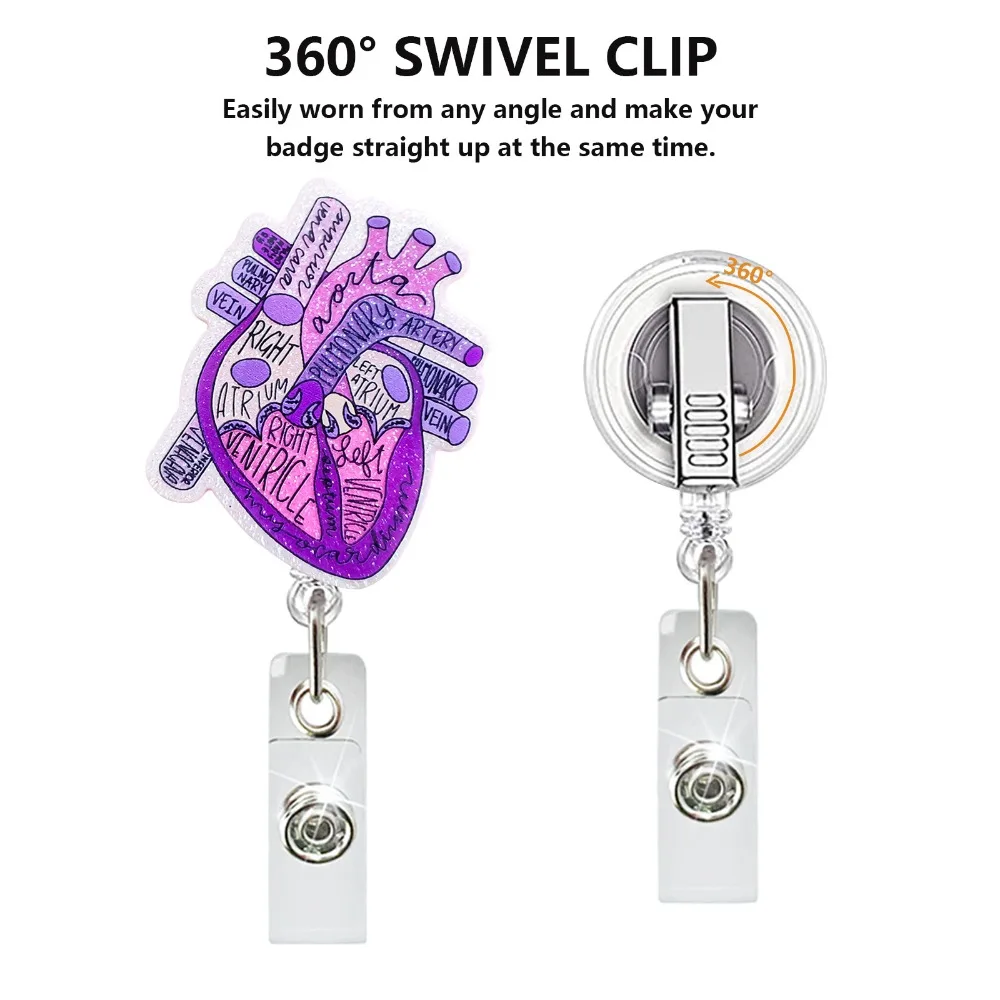 New Acrylic Heart Badge Reel Work Accessor Badge Reel Acrylic Nurse Badge Clip Heart Retractable Badge Clip