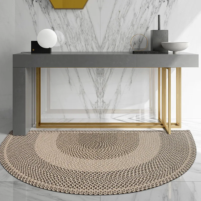 

High-end Minimalist Wool Hand-Woven Semicircular Living Room Carpet Entry Door Mat Bedroom Bedside Rug Tatami Mat