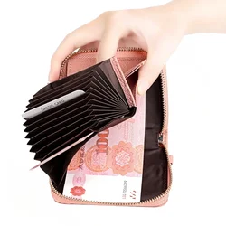 Womens Wallet RFID Blocking Multi Card Holder Wallets for Women Short Wallet with Around Zipper Small Men's Cow Leather Wallet