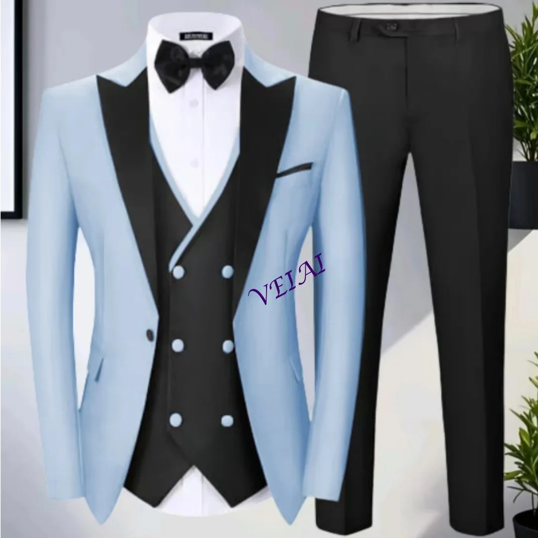 

CustomizedTeal Green Suit for Men Three-piece Groom Suit Customized Regular Suit with Vintage Notch Lapel Summer Beach Wedding P