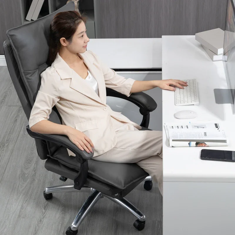 Office chair, comfortable sedentary leather boss chair, reclining nap computer swivel chair, business study backrest