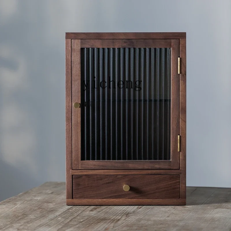 b19Black Walnut Desktop Layered Drawer Storage Cabinet Solid Wood Small Cabinet