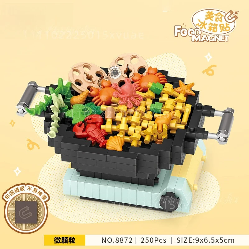 フードセット食事ビルディングブロック関東料理食品組み立てモデルパズルおもちゃ磁気冷蔵庫ステッカーかわいい装飾ギフト