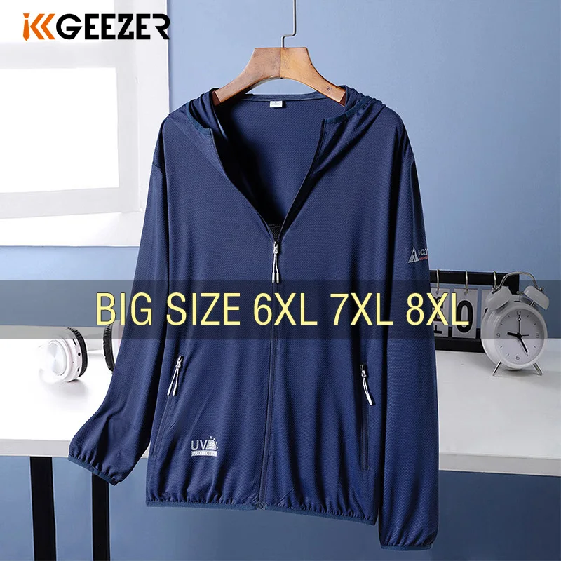 Abrigo de hombre con protección solar UV con capucha de gran tamaño 6XL 7XL 8XL chaqueta de verano de talla grande pesca Unisex ligero transpirable deporte de secado rápido