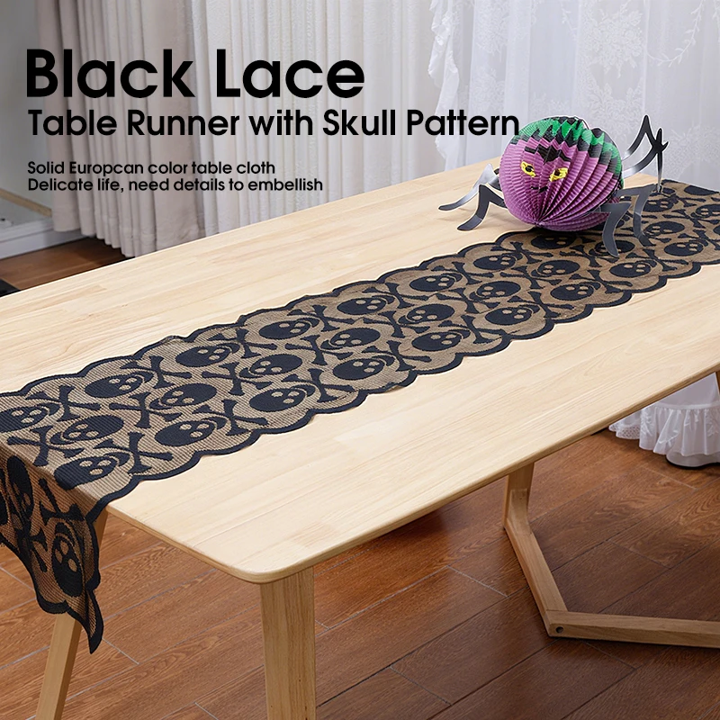 

Halloween Theme Table Flag Classical Gothic Damascus Skull Baroque Style Flower for Party Restaurant Market Holiday Decoration