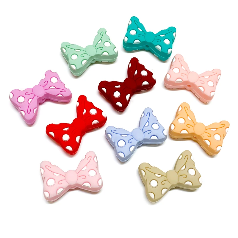 10 stücke Baby Silikon Perlen Neue Fliege Perlen BowKnot Perlen Beißring Baby Spielzeug DIY Schnuller Kette Halskette Zubehör